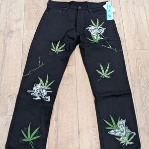 $2840 Mens OFF-WHITE Leaf Embroidered Logo Skate Fit Jeans Black 34